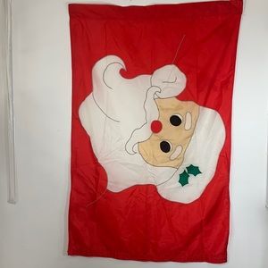 Large Santa Claus Face Dual Sided Appliquéd Outdoor Holiday Xmas Hanging Banner